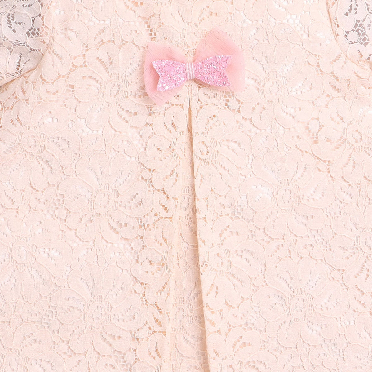 Many Frocks & floraal net fabric glitter bow embellished A- line party dress. - Peach