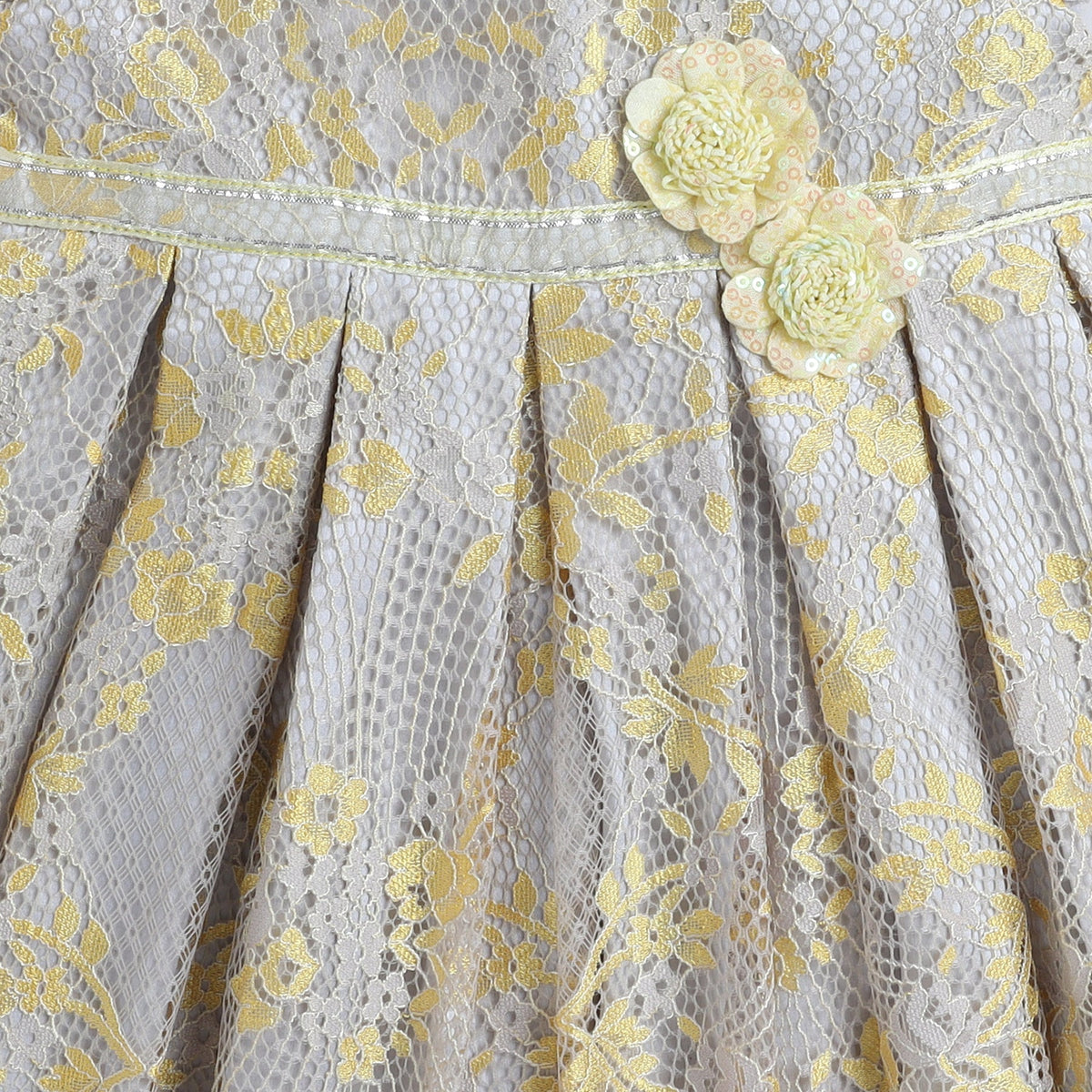 Many Frocks & floral net handmade flower embellished floral weave fit and flare party dress - Grey