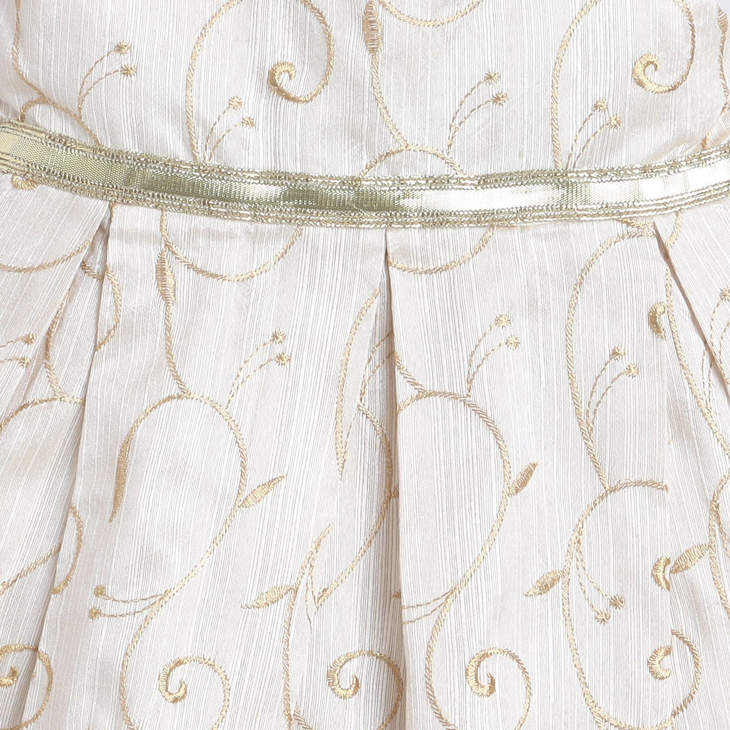 Many Frocks & floral embroidered lace embellished fit and flare party dress - Beige