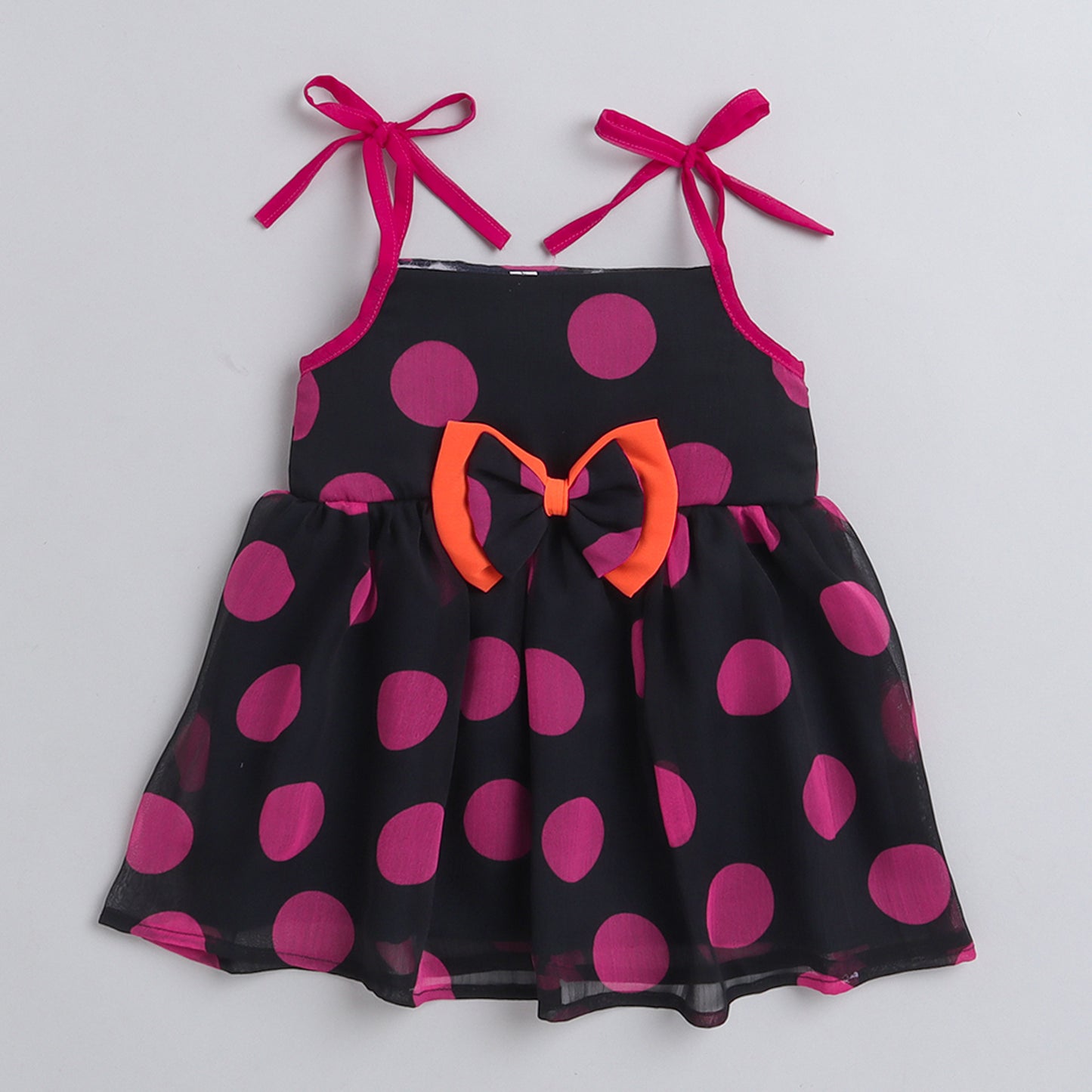 Many Frocks Polka dot knee length baby Ethnic dress - Black