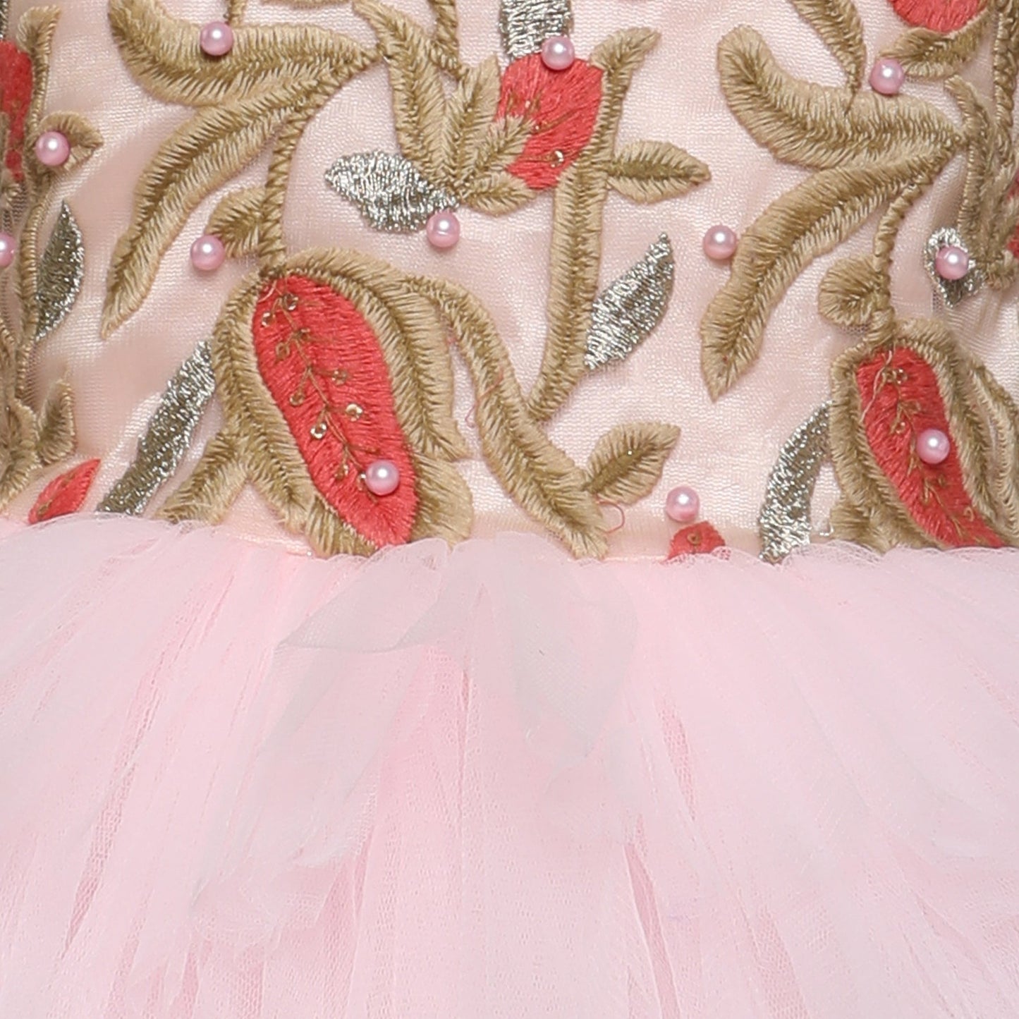 Many Frocks knee length embroidered high low party dress - Pink