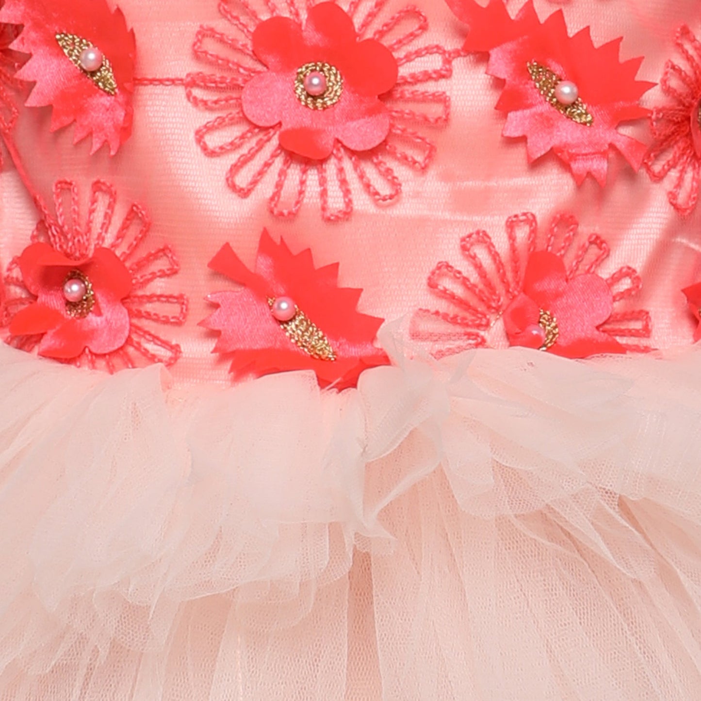 Many Frocks knee length 3D floral high low party dress - Peach
