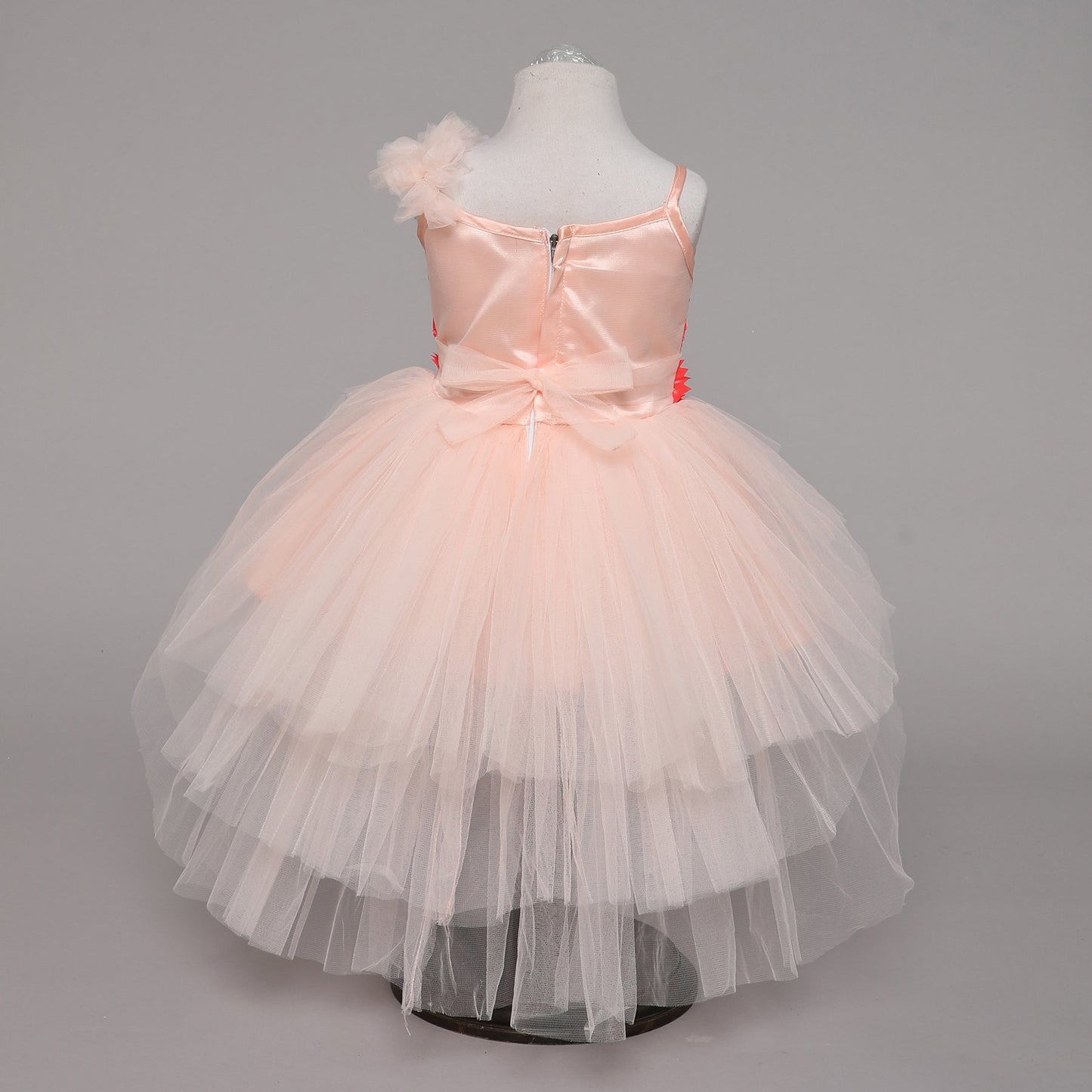 Many Frocks knee length 3D floral high low party dress - Peach