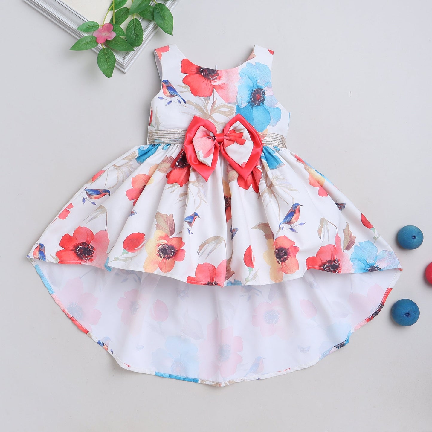 Many Frocks knee length bow embellished high low party dress - White