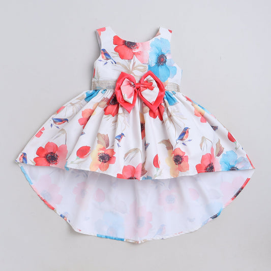 Many Frocks knee length bow embellished high low party dress - White