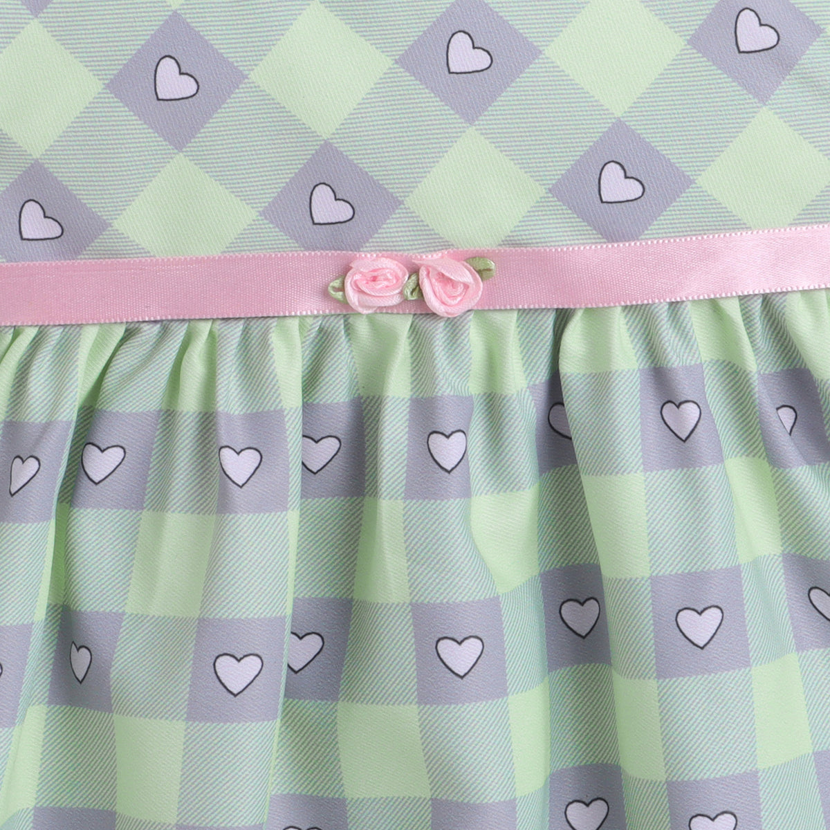 Many Frocks & Sleeveless Heart Printed Knee Length Baby Casual Dress - Green & Grey