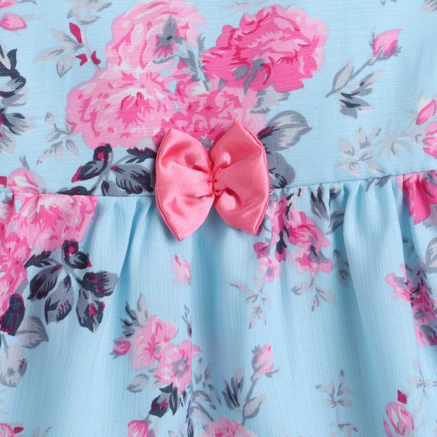 Many Frocks & Sleeveless Tiered Knee Length Floral Baby Casual Dress- Blue