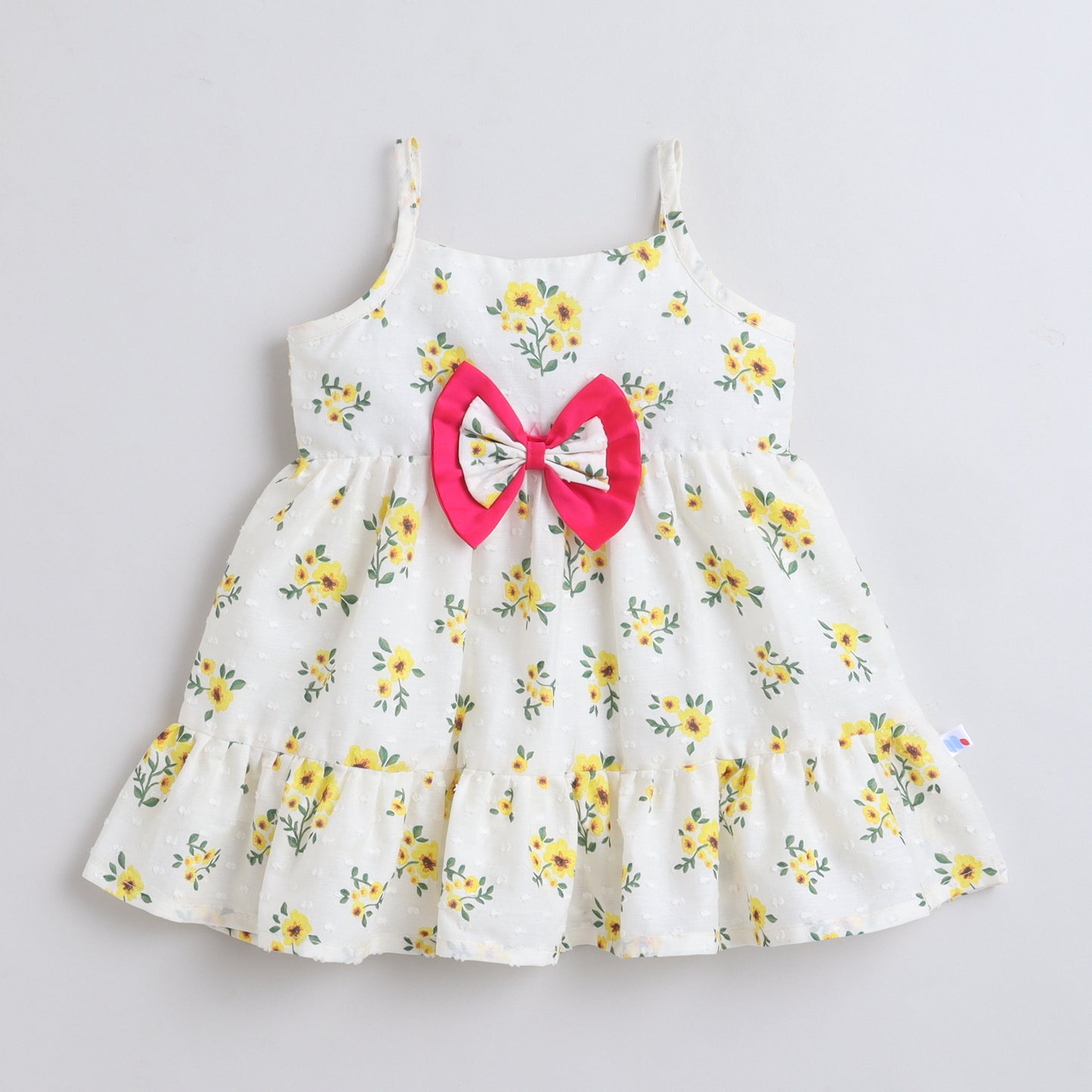 Many Dresss & Cotton Sleeveless Floral Printed Bow Embellished Knee Length Baby Casual Dress-Yellow