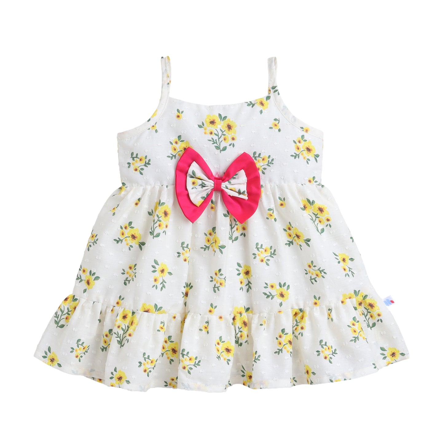 Many Dresss & Cotton Sleeveless Floral Printed Bow Embellished Knee Length Baby Casual Dress-Yellow