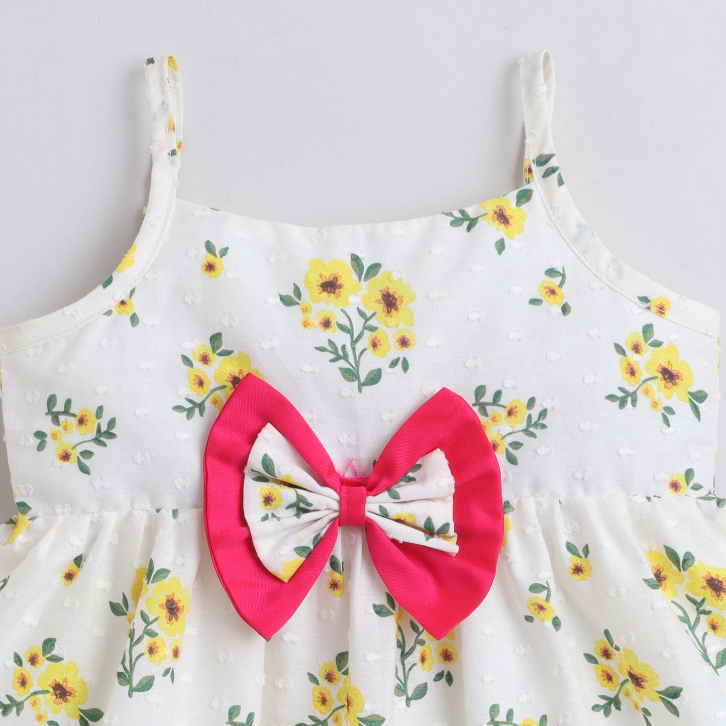 Many Dresss & Cotton Sleeveless Floral Printed Bow Embellished Knee Length Baby Casual Dress-Yellow