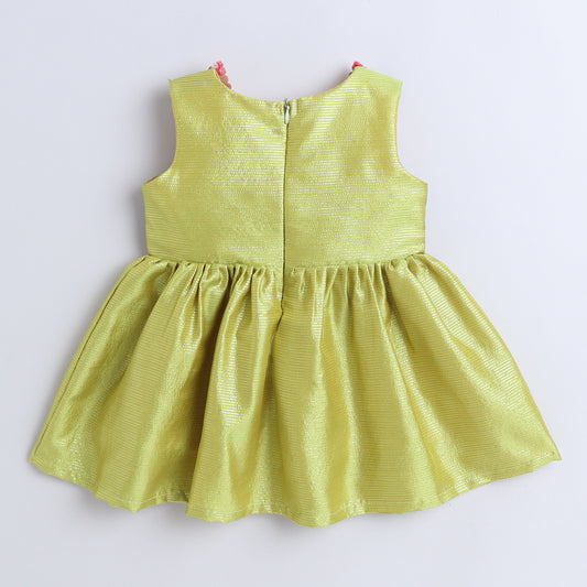 Many Frocks & banarasi koti and lace embellished ethnic frock - Yellow & Green