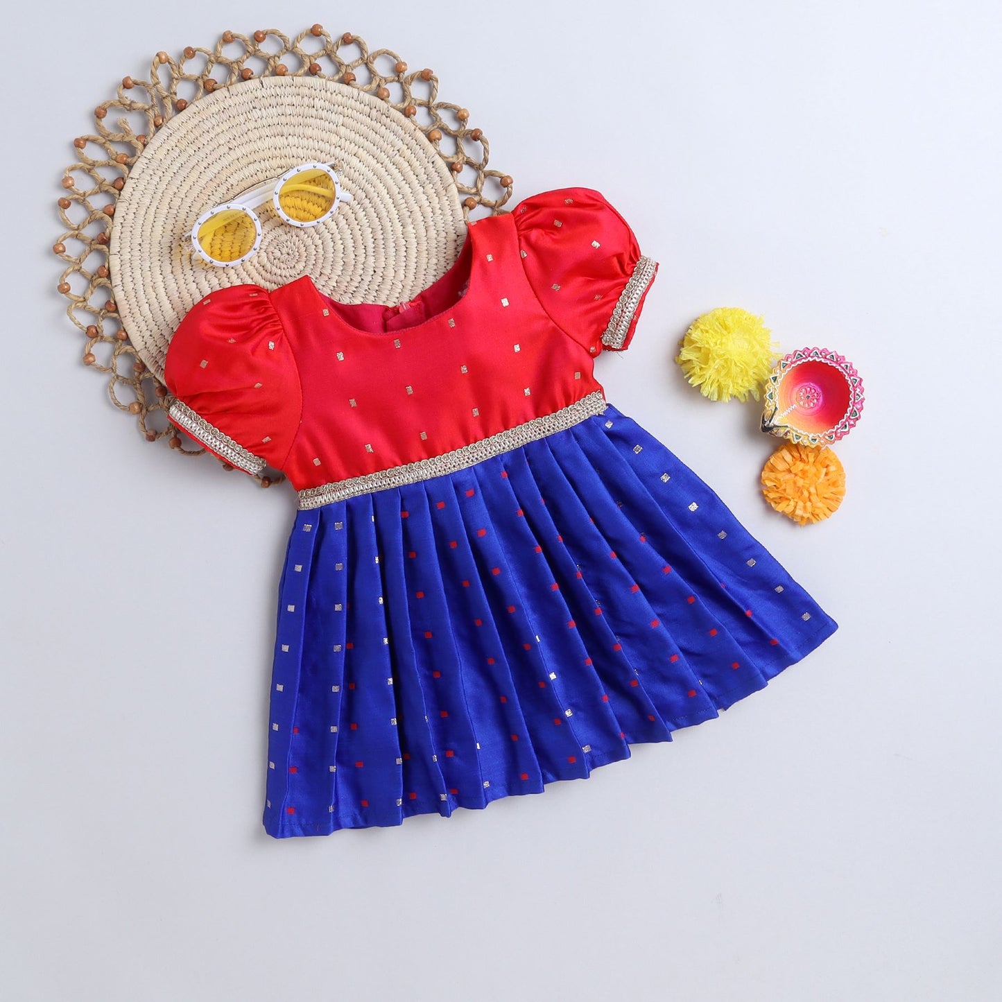 Many Frocks & Puff Sleeves Boti Embellished Baby  Frock for sale - Blue & Pink