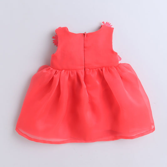 Many Frocks & tissue sleeveless 3d flower body baby party dress-Red