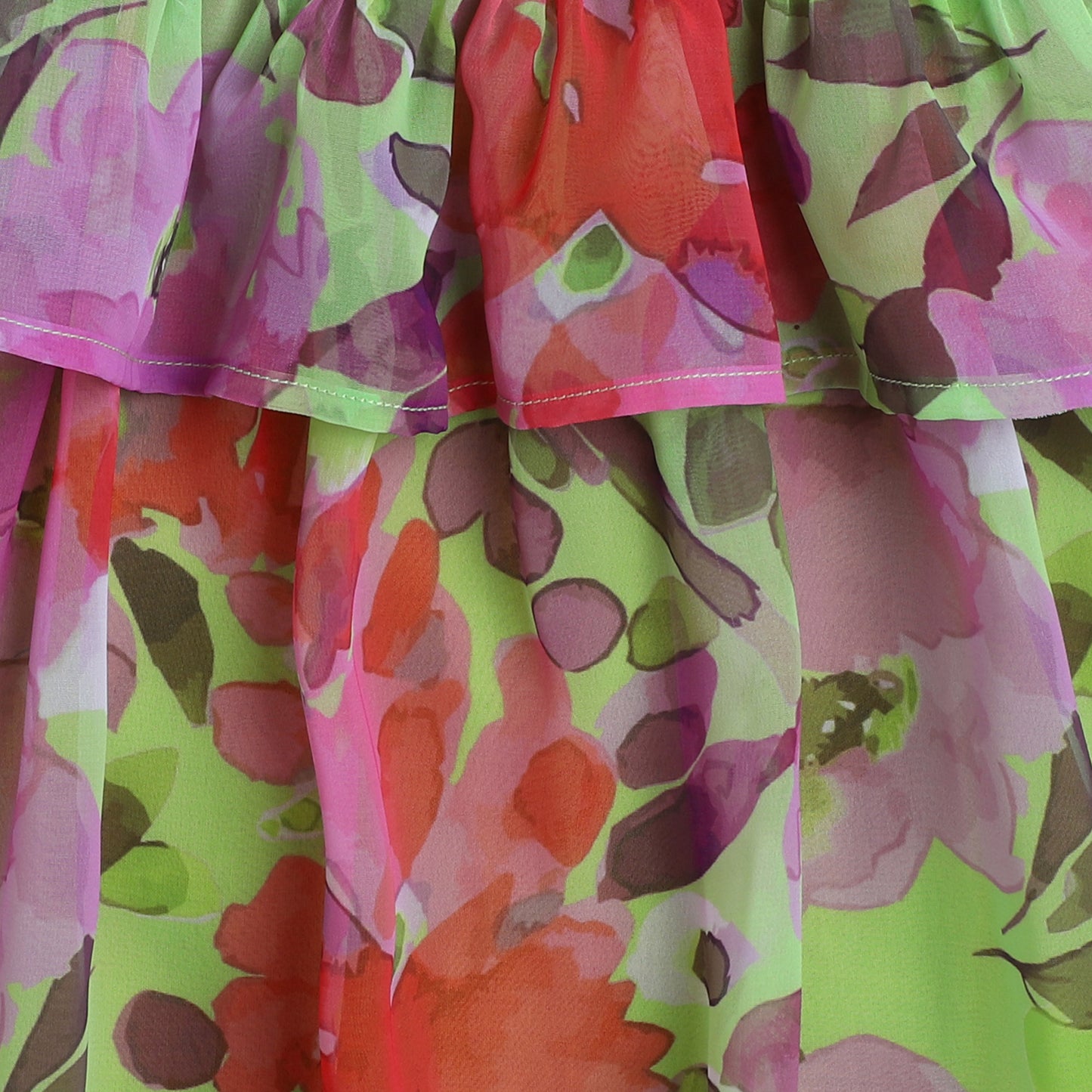 Many Frocks & Gorgette  Sleeveless Tie Up Floral Printed Knee Length Baby Casual Dress-Green