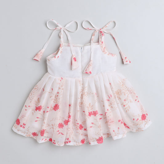 Many Frocks & cotton sleeveless knee length floral prints strappy baby casual dress - Off White