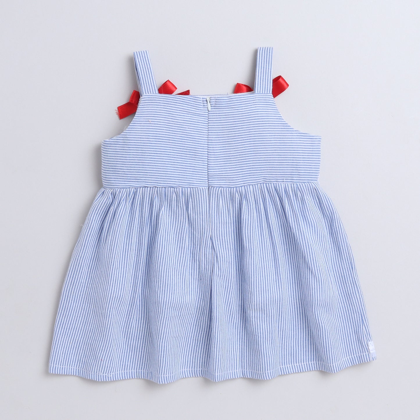 Many Frocks & cotton sleeveless knee length Stripe print strappy baby casual dress - Blue