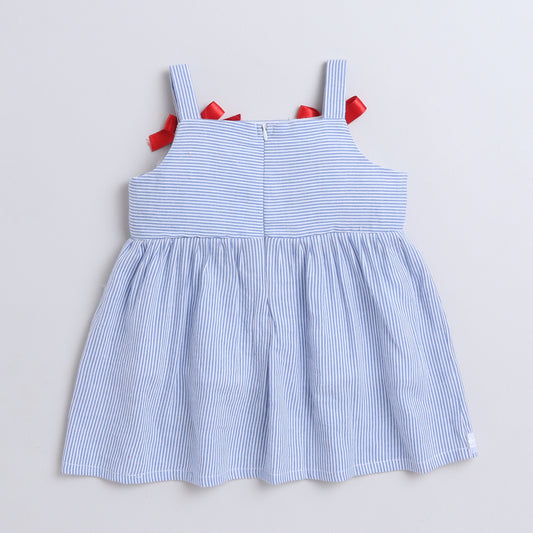 Many Frocks & cotton sleeveless knee length Stripe print strappy baby casual dress - Blue