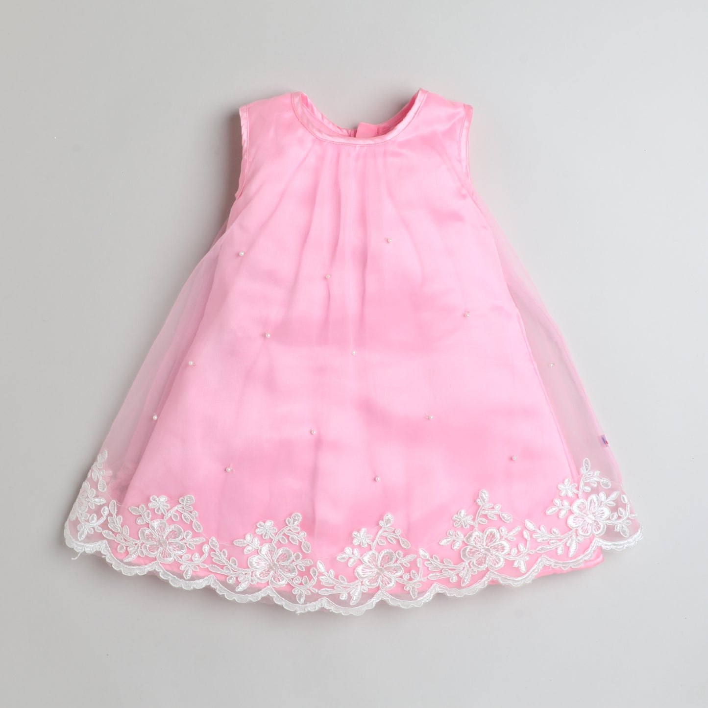 Many Frocks & net sleeveless lace and bead embellished knee length girls party dress - Pink