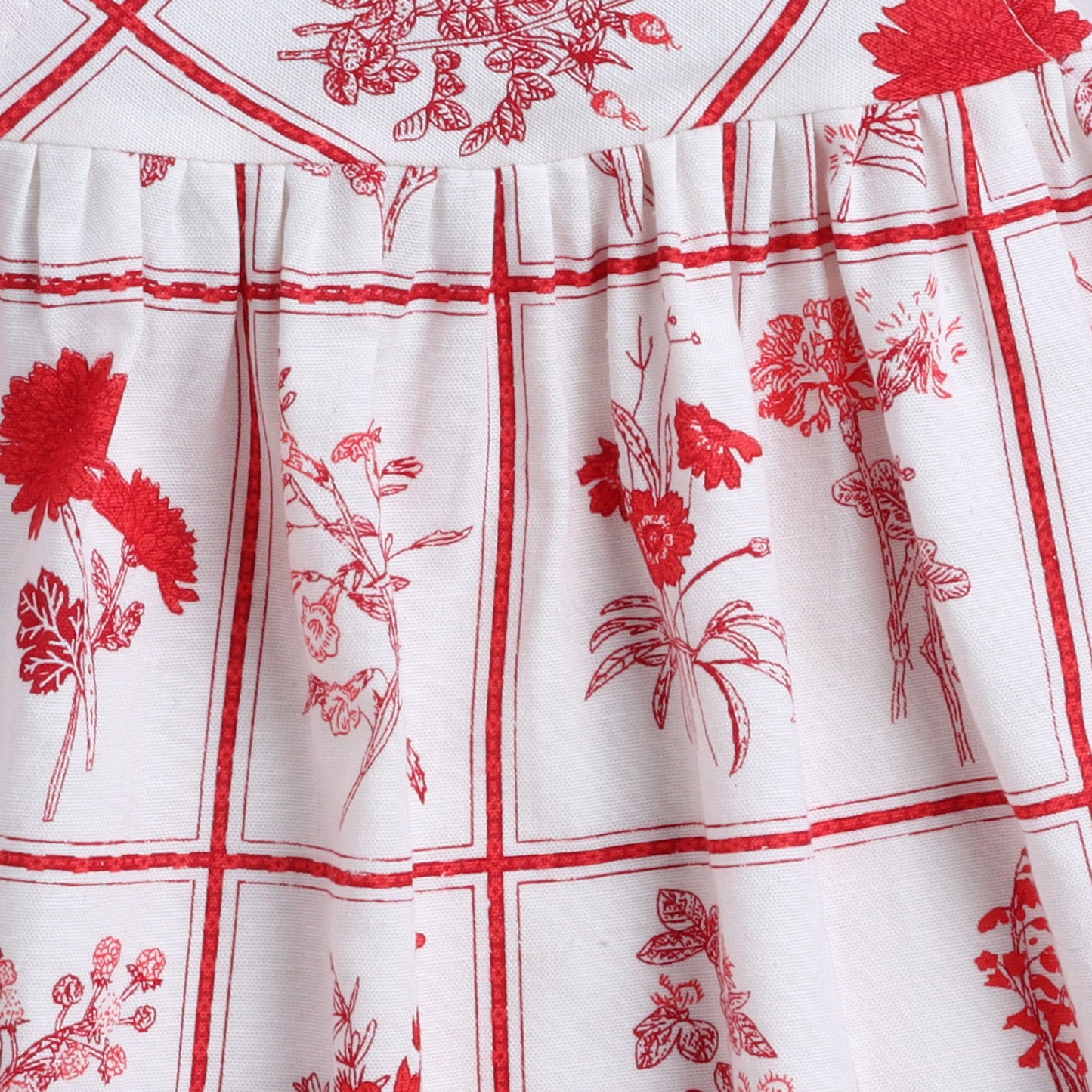 Many Frocks & Cotton Sleeveless Floral Checks Printed Knee Length Baby Causal Dress - White & Red