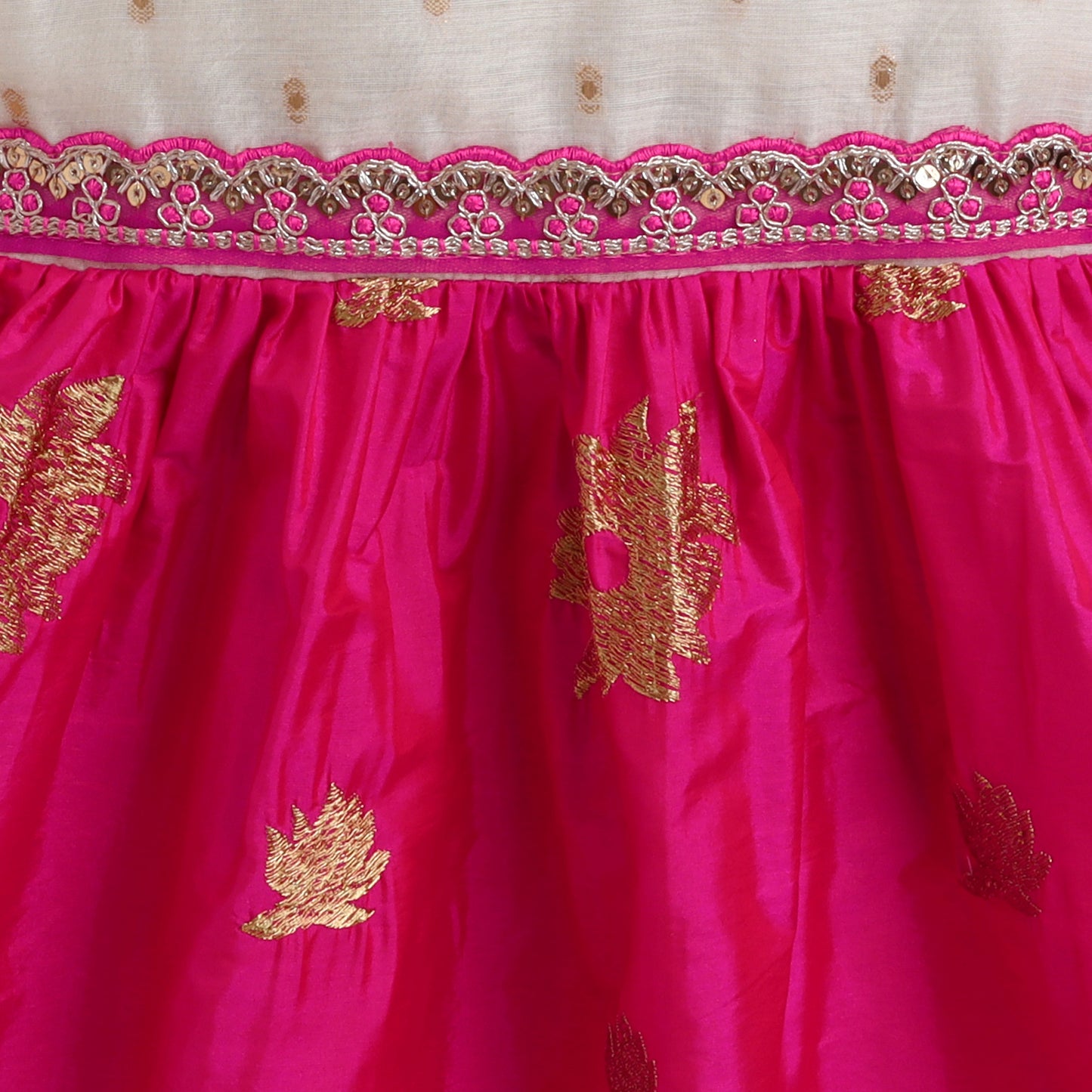 Many Frocks &  floral embroidered silk sleeveless  lace embellished knee length  ethnic dress - Cream & Pink