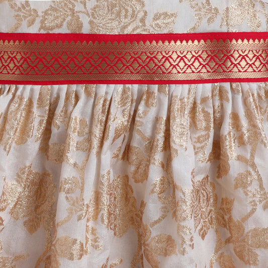 Many Frocks & banarasi sleeveless lace embellished  knee length ethnic frock -Cream