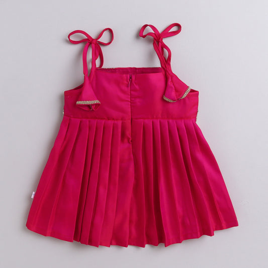 Many Frocks & brocade & silk sleeveless lace embellished knee length ethnic dress - Pink