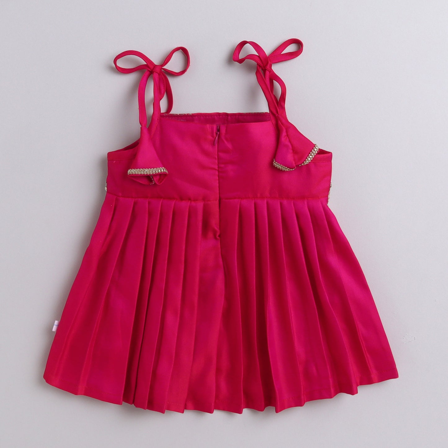 Many Frocks & brocade & silk sleeveless lace embellished knee length ethnic  dress - Pink