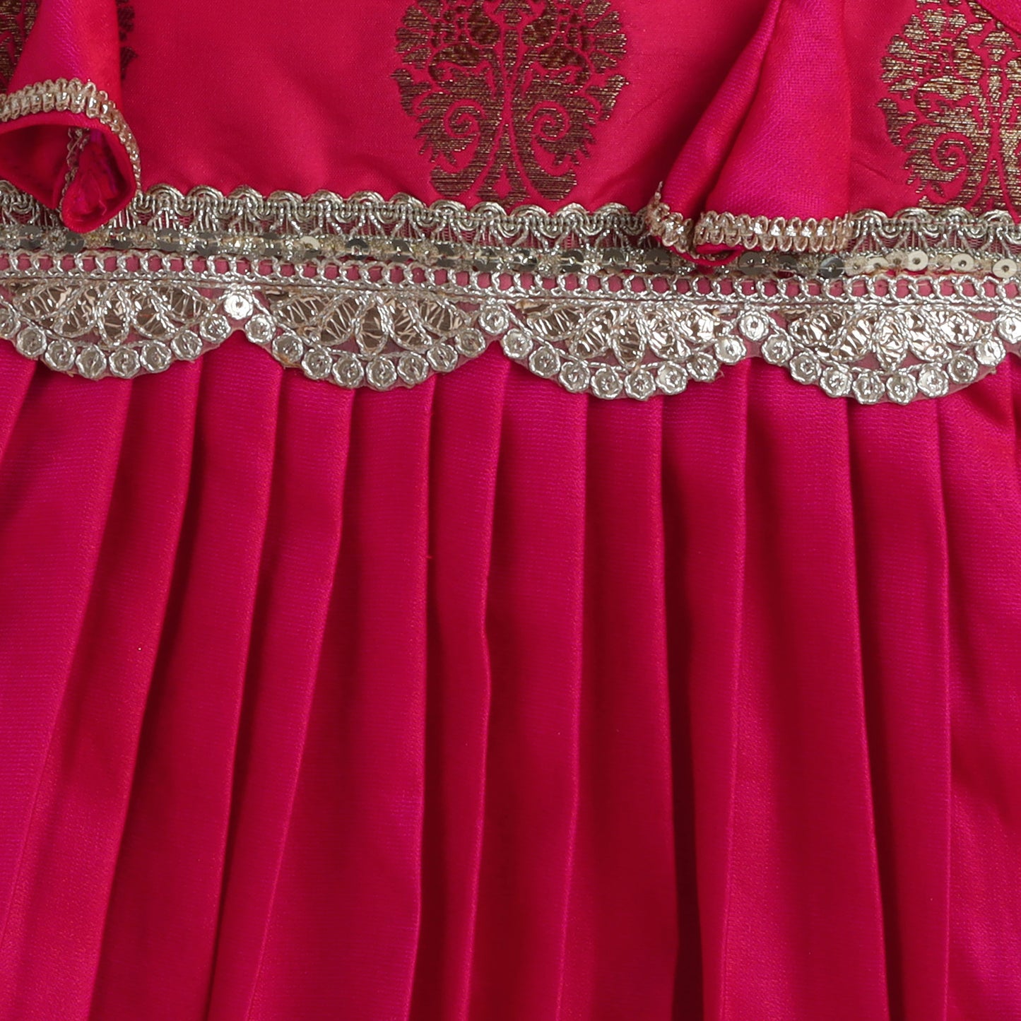 Many Frocks & brocade & silk sleeveless lace embellished knee length ethnic  dress - Pink