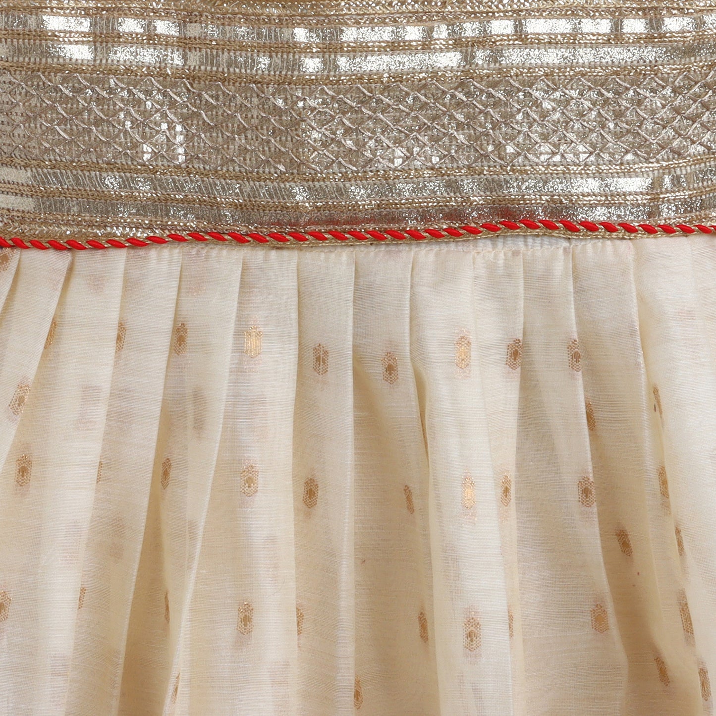 Many Frocks & chanderi woven boti strappy sleeveless gota  embellished  knee length  ethnic dress - Cream