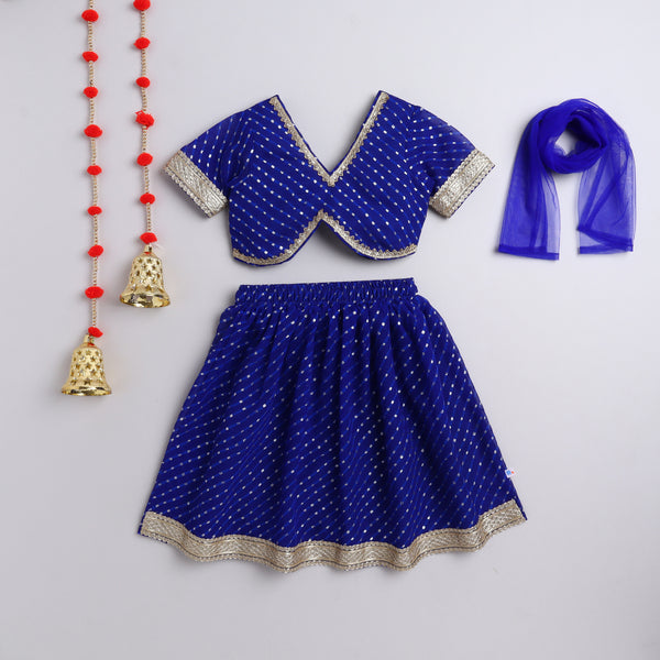 Many Frocks & georgette leheriya short sleeves gota embellished  lehenga choli dupatta set - Blue