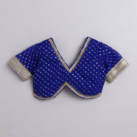 Many Frocks & georgette leheriya short sleeves gota embellished lehenga choli dupatta set - Blue