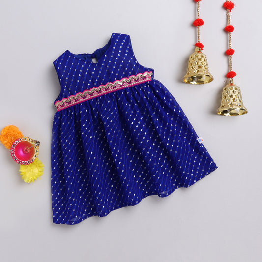 Many Frocks & leheriya georgette sleeveless work lace embellished  ethnic dress - Blue