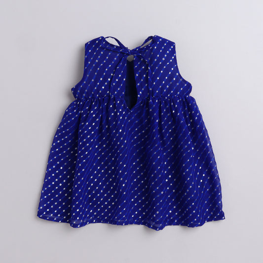 Many Frocks & leheriya georgette sleeveless work lace embellished  ethnic dress - Blue