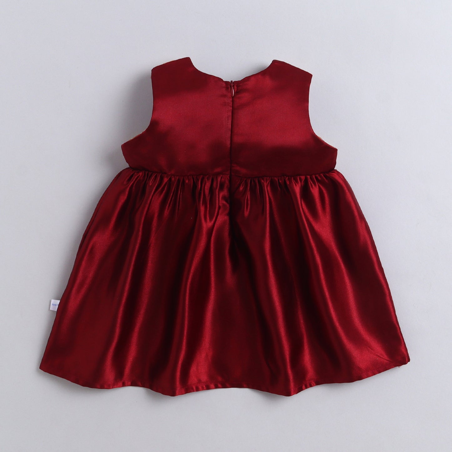 Many Frocks & Brocade & Satin Sleeveless Embellished Knee Length  Baby Ethnic Dress - Maroon & Beige