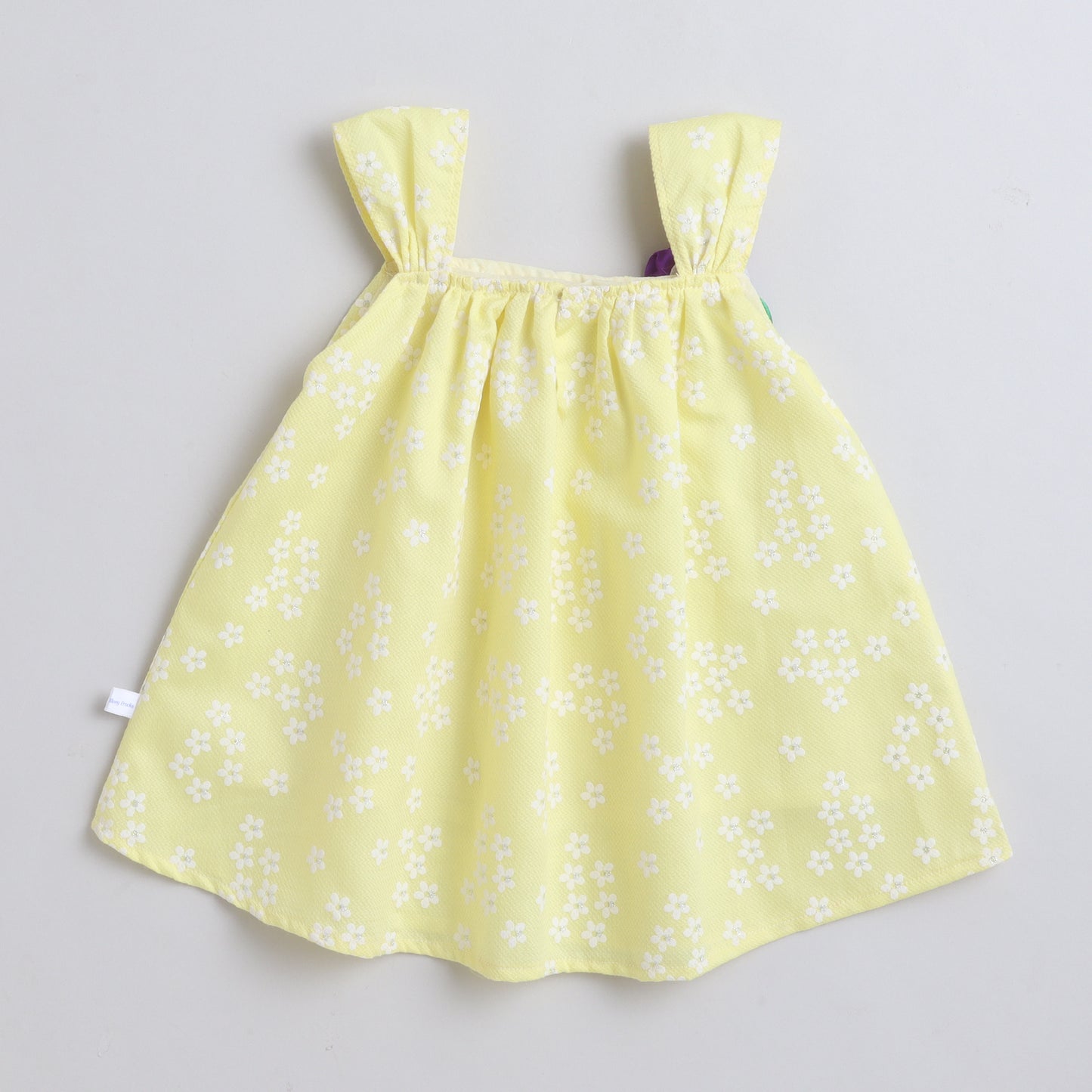 Many Dresss &  Sleeveless Foil Printed Flower Embellished Knee Length  Baby Party Dress - Yellow