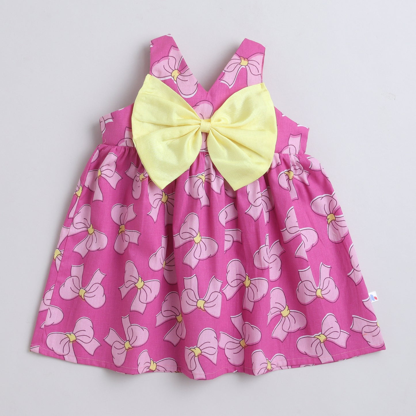 Many Dresss & Cotton Sleeveless Printed Bow Embellished Knee Length Baby Casual Dress-Pink