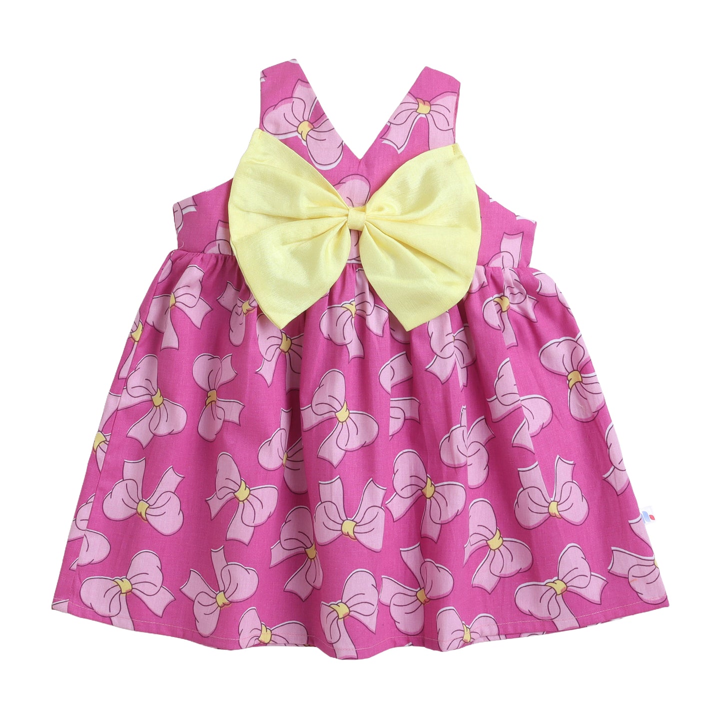 Many Dresss & Cotton Sleeveless Printed Bow Embellished Knee Length Baby Casual Dress-Pink