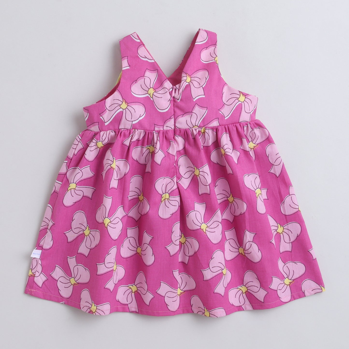 Many Dresss & Cotton Sleeveless Printed Bow Embellished Knee Length Baby Casual Dress-Pink