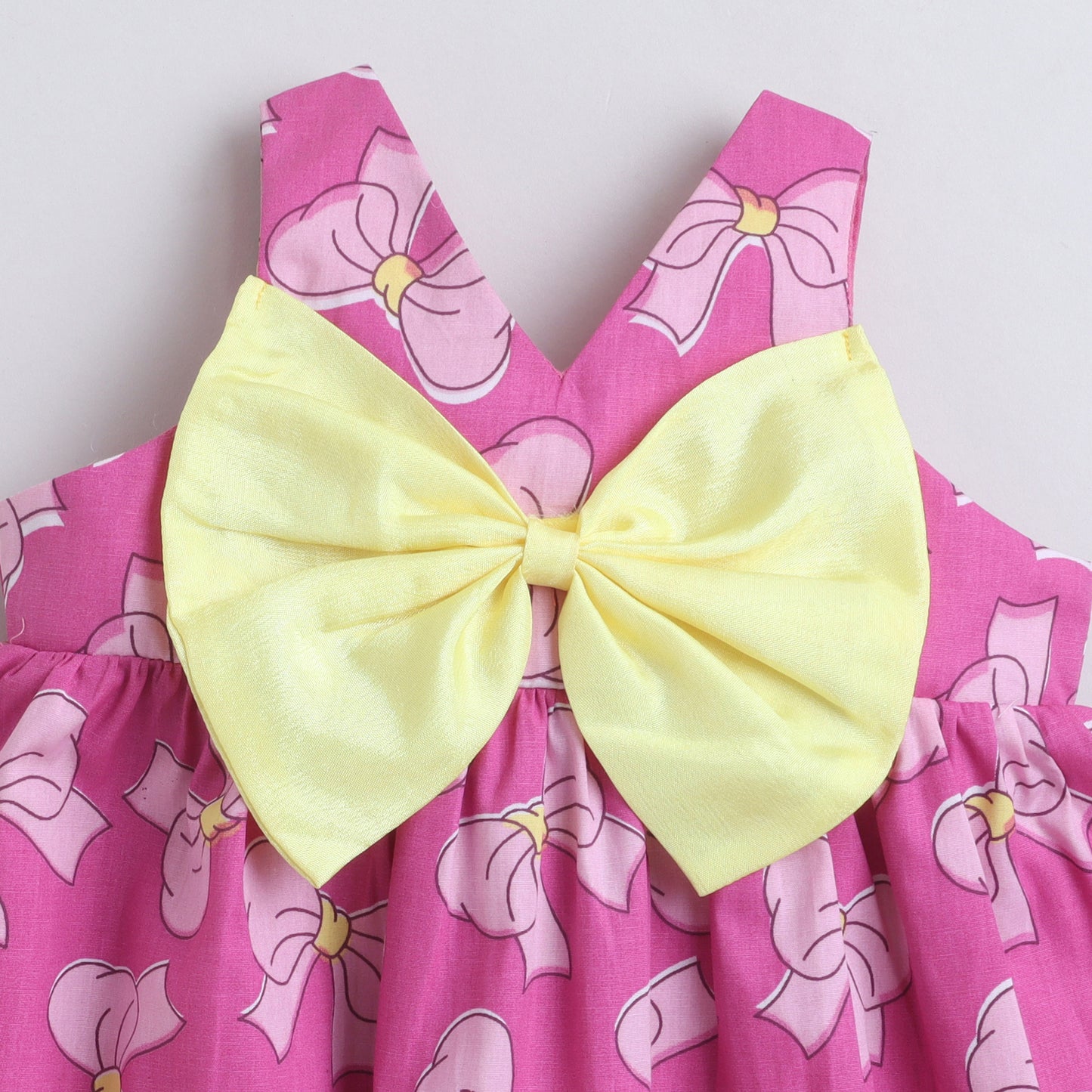 Many Dresss & Cotton Sleeveless Printed Bow Embellished Knee Length Baby Casual Dress-Pink