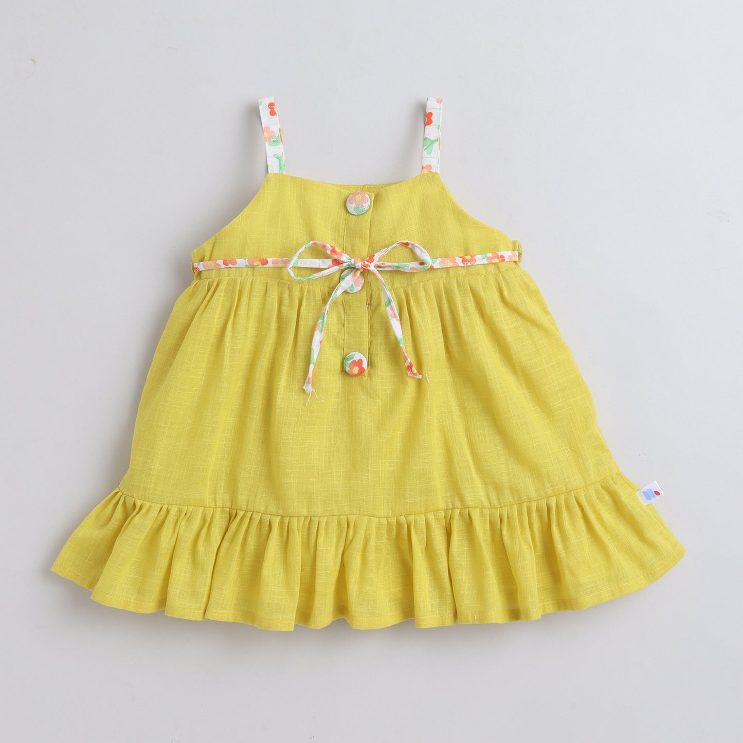 Many Dresss & Cotton Sleeveless Button Embellished Knee Length Baby Casual Dress-Yellow