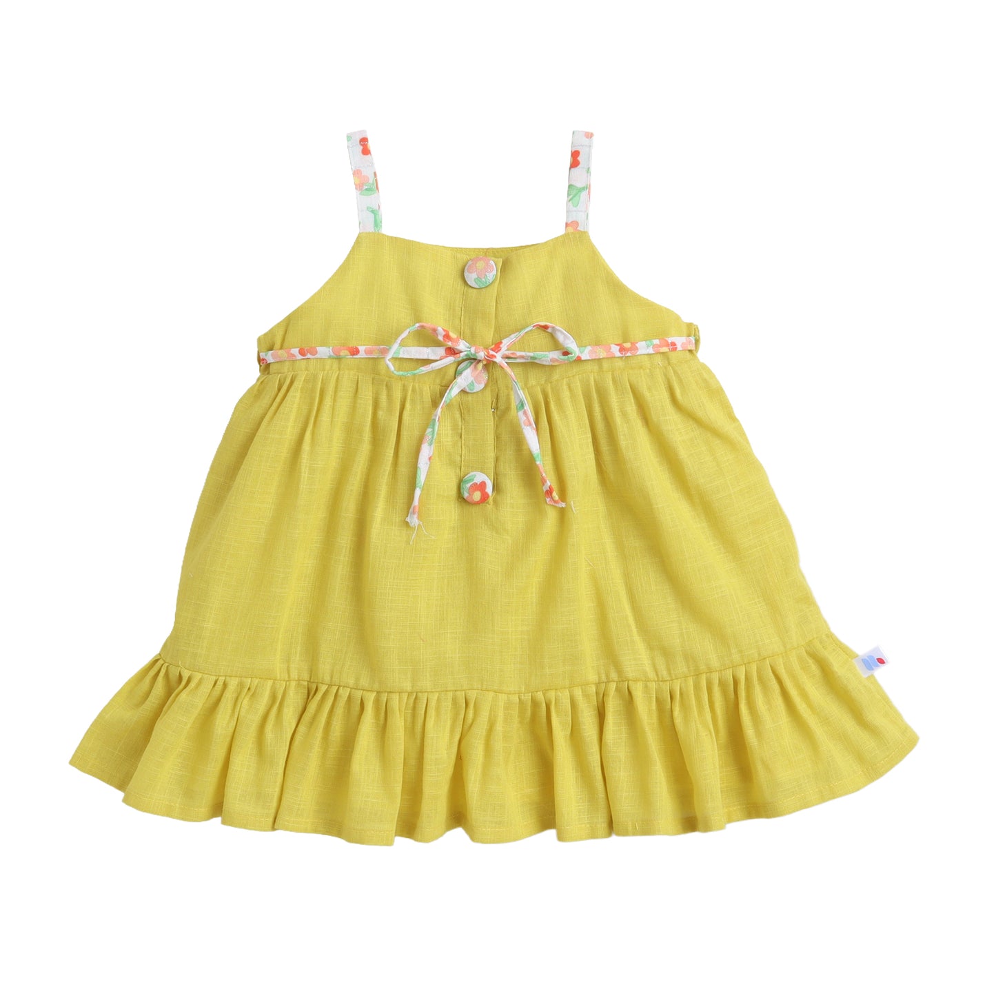 Many Dresss & Cotton Sleeveless Button Embellished Knee Length Baby Casual Dress-Yellow
