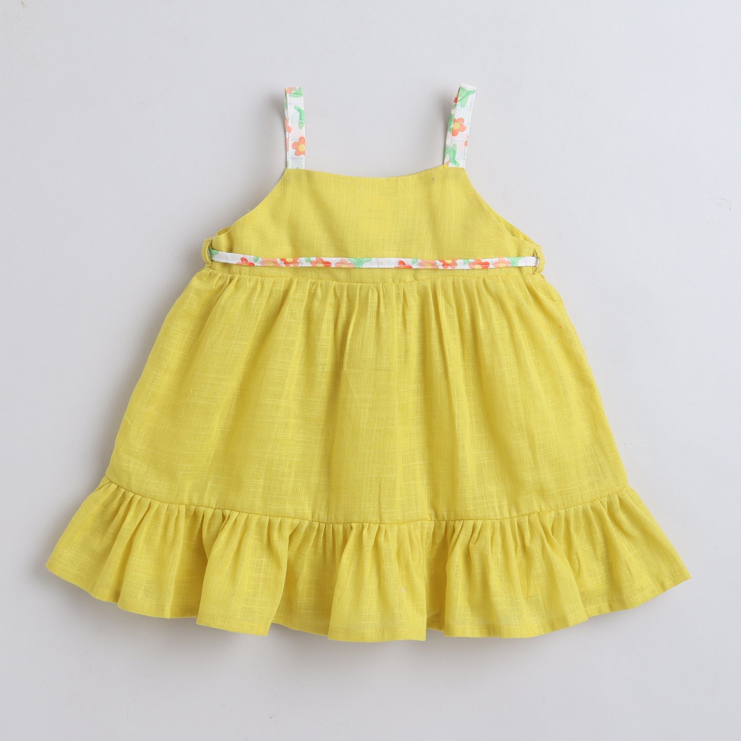 Many Dresss & Cotton Sleeveless Button Embellished Knee Length Baby Casual Dress-Yellow