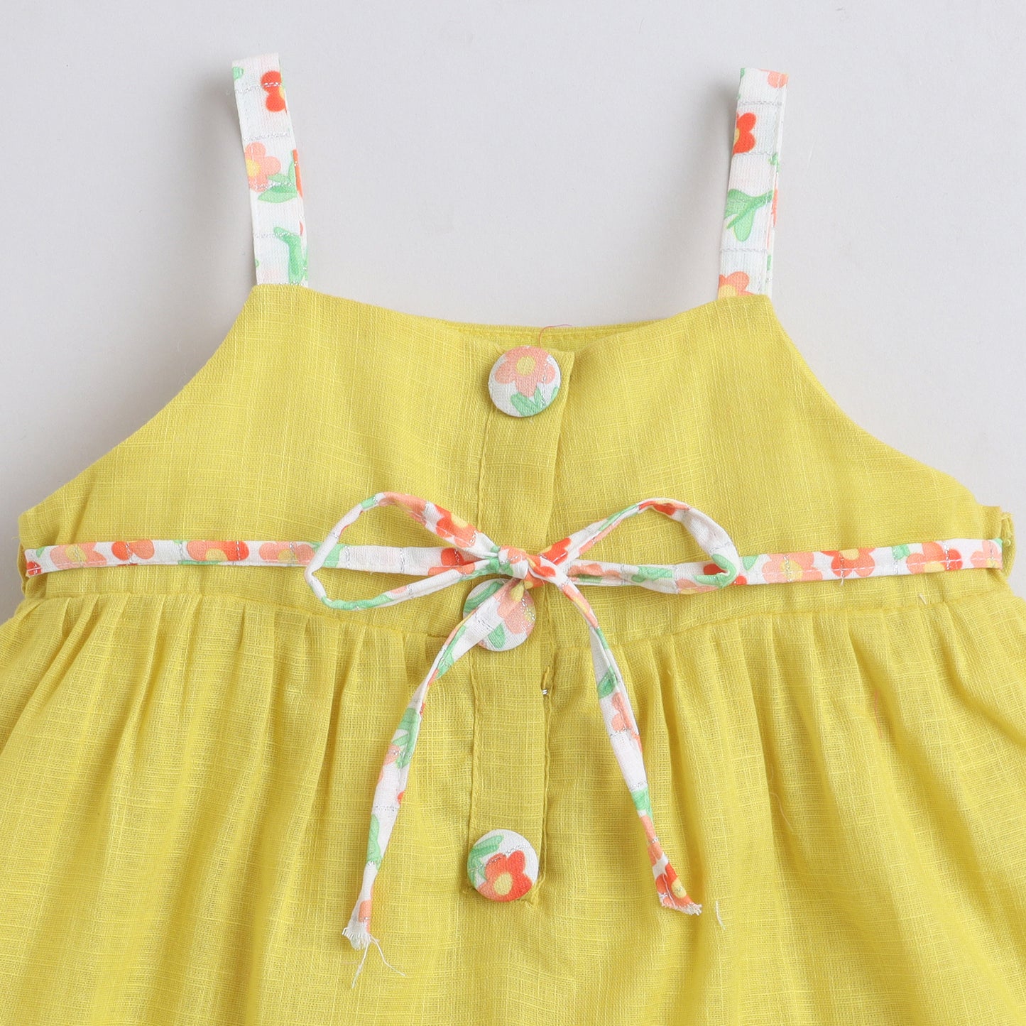 Many Dresss & Cotton Sleeveless Button Embellished Knee Length Baby Casual Dress-Yellow