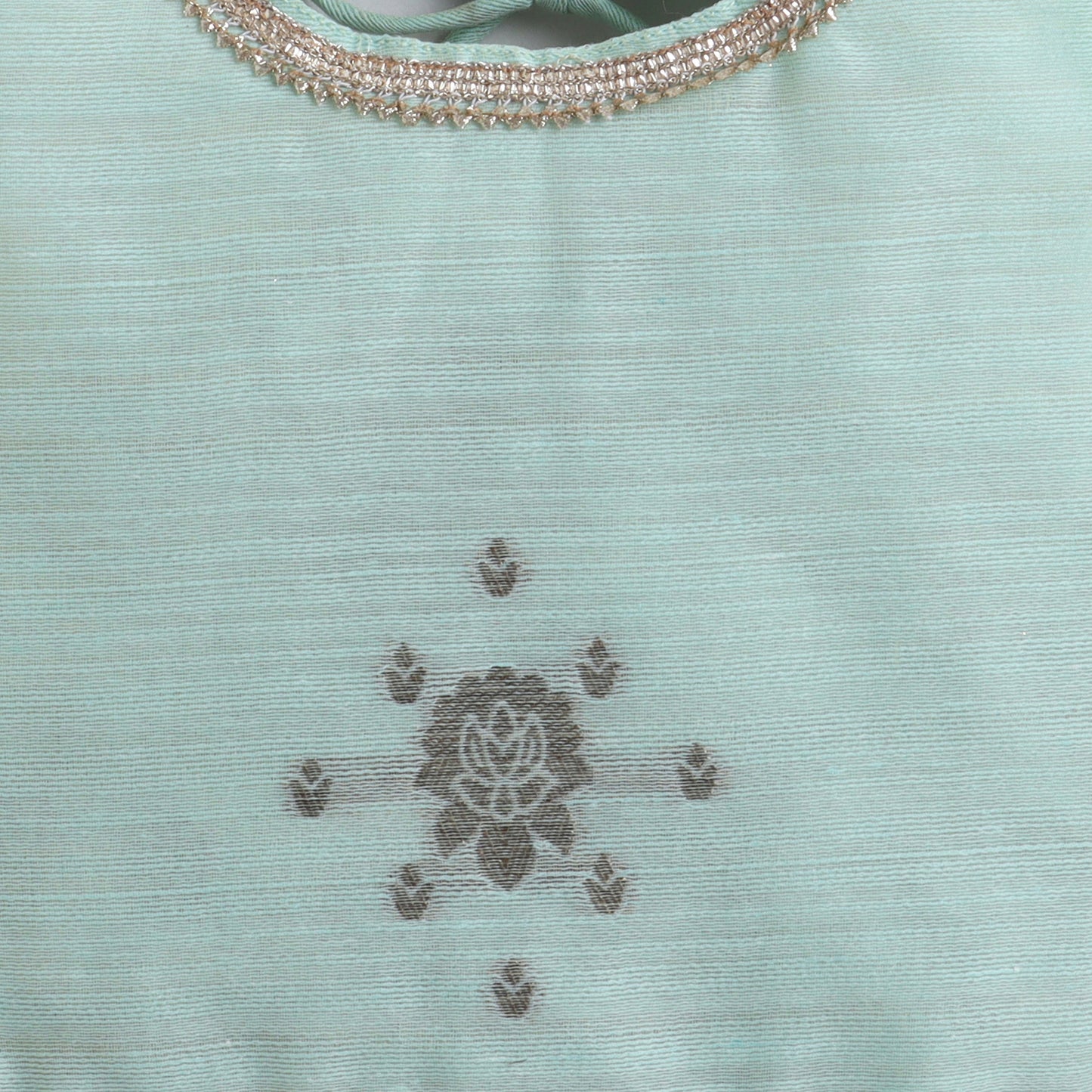 Many Frocks & Chanderi Sleeveless Flower Woven Lace Embellished Full Length Girl Ethnic Lehenga Choli Dupatta Set-Green