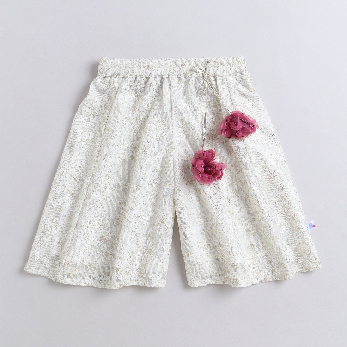 Many Frocks &amp; Net Sleeveless 3D Rose Top Latkan Embellished Full length Girl Ethnic Palazzo&nbsp; Set- Cream &amp; Purple&nbsp;