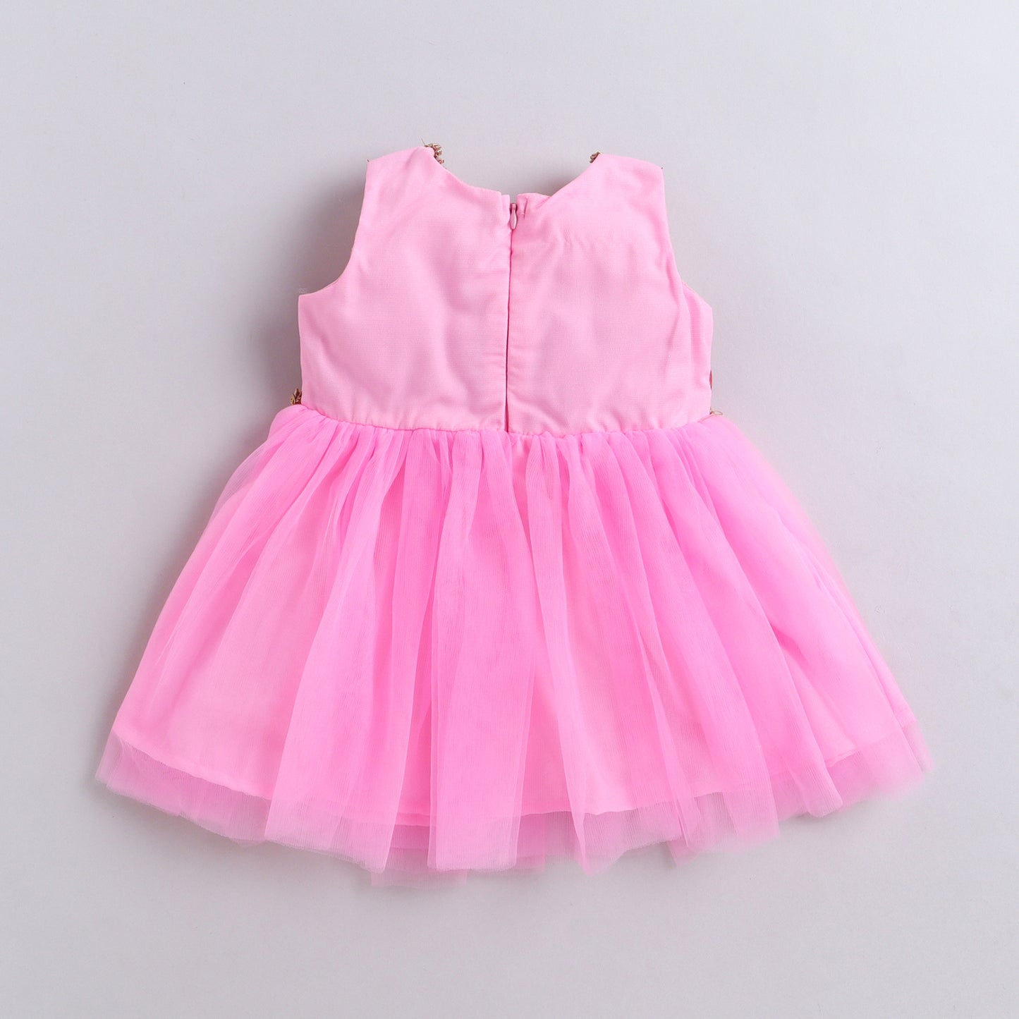 Many Frocks & Net Sleeveless Brocade Koti Lace Embellished Knee Length Girls Ethnic Dress - Pink