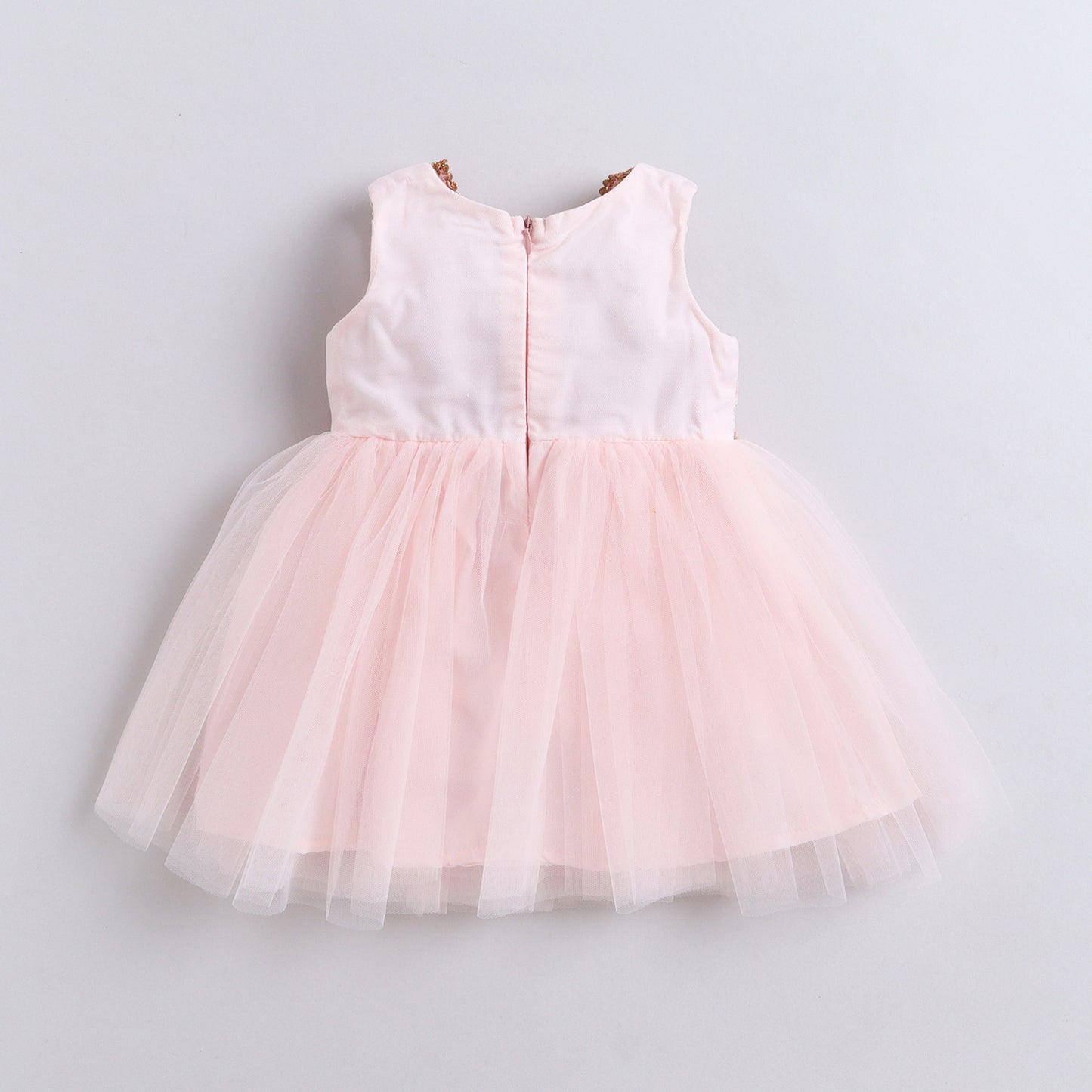 Many Frocks & Net Sleeveless Brocade Koti Lace Eembellished Knee Length  Girls Ethnic Dress - Pink
