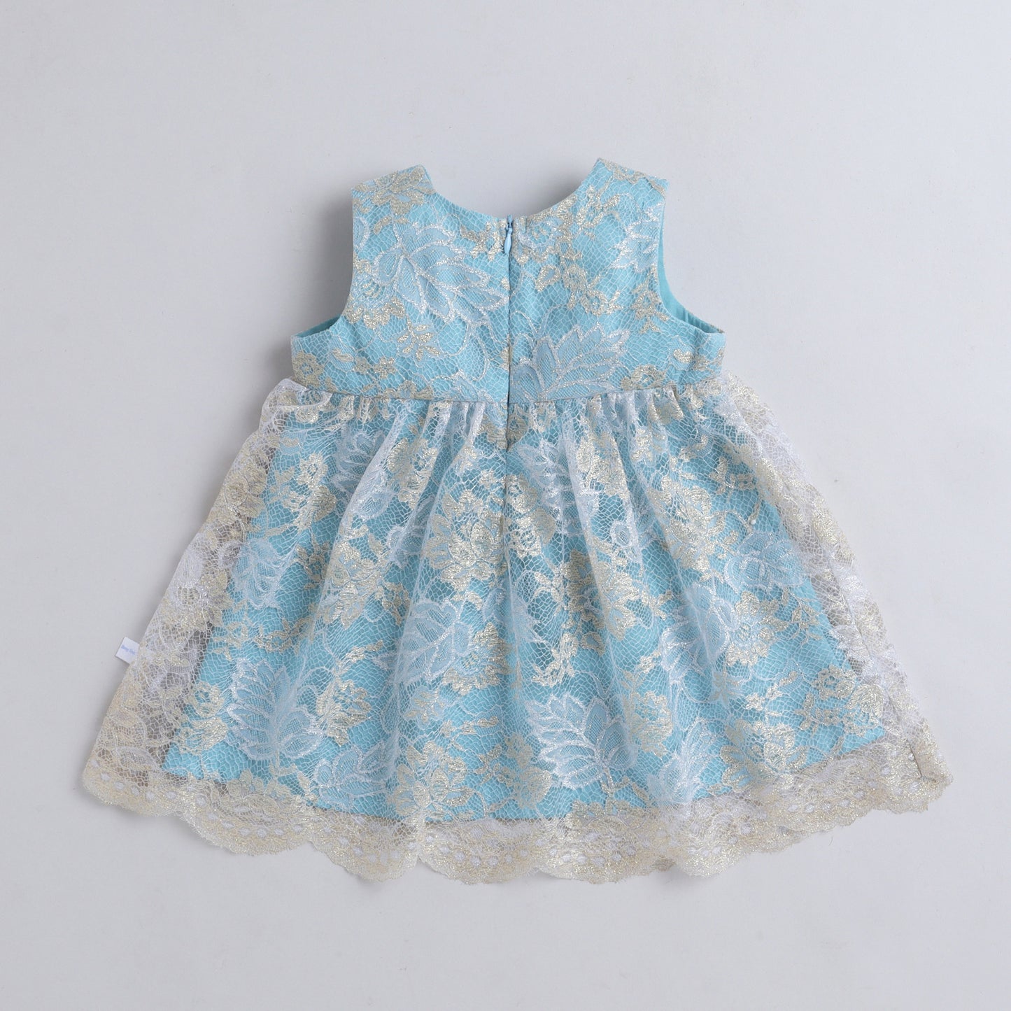 Many Frocks & Net Woven Sleeveless Embellished Knee Length Baby Party Dress - Light Blue