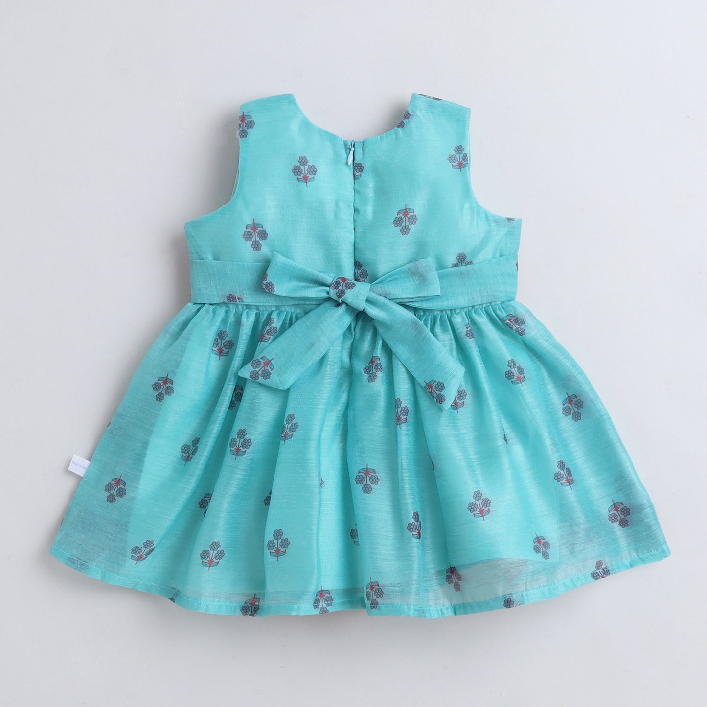 Many Frocks & Chanderi Woven Sleeveless Lace Embellished Knee Length  Baby Ethnic Dress - Blue