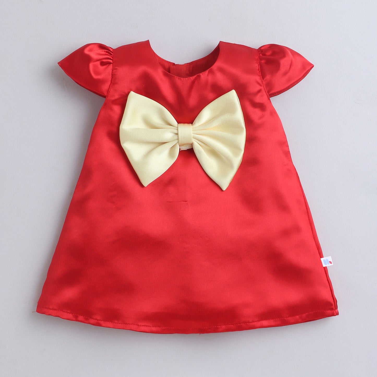 Many Frocks & Satin Woven Cap Sleeve Bow Embellished Knee Length Flared Girls Party Dress - Red